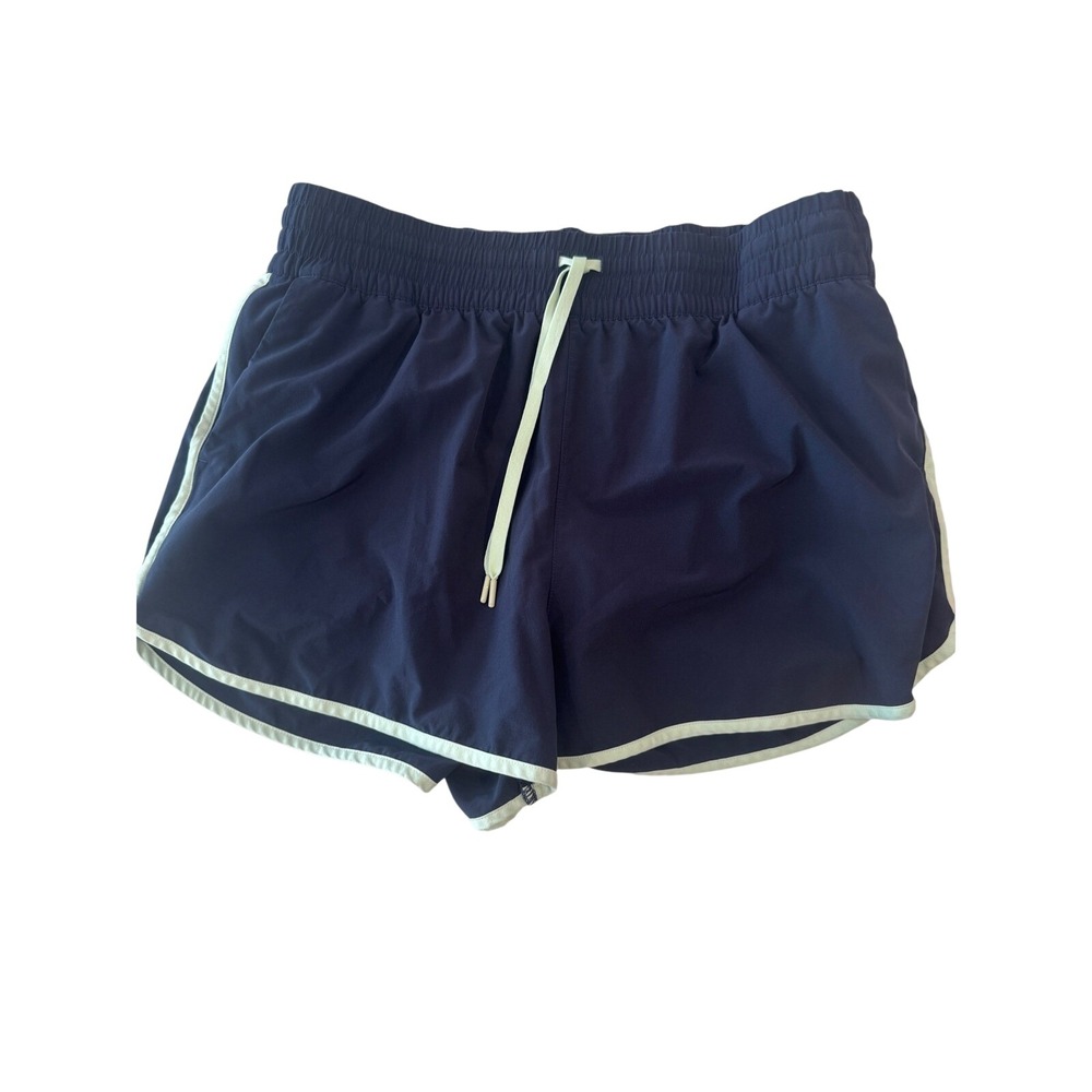 Athleta Women Navy Blue Running Shorts Mint Green Trim Athletic Gym Workout